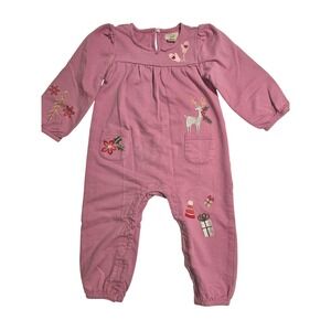 Peek Kids Girls Pink Reindeer Mittens Holiday Long Sleeve Dress Size 18-24mos‎